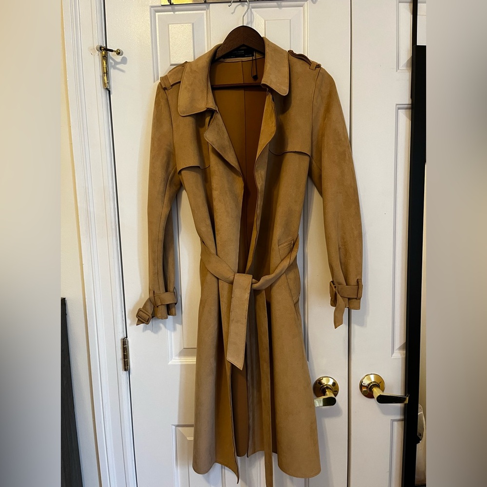 Zara Faux Suede Tan Coat Size Small